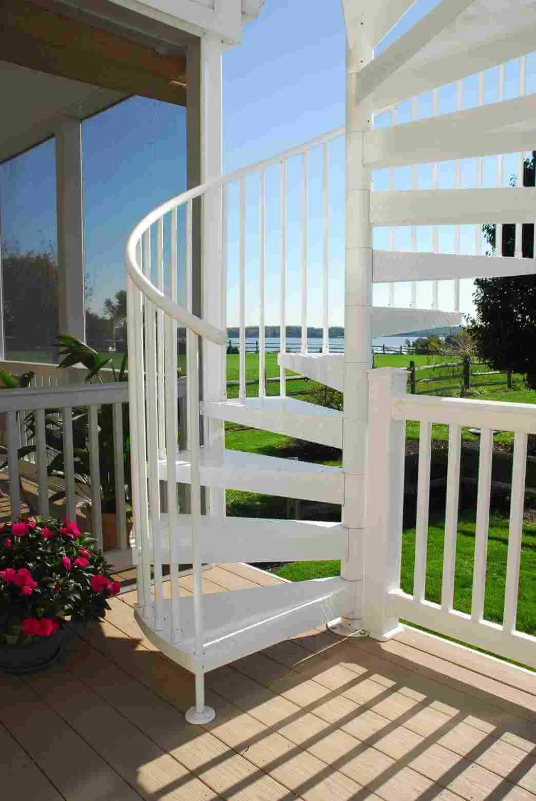 Waterfront Home with White Aluminum Deck Stair